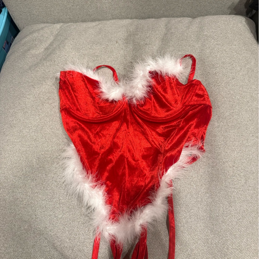 Dreamgirl Red Satin Chemise with White Fur Trim